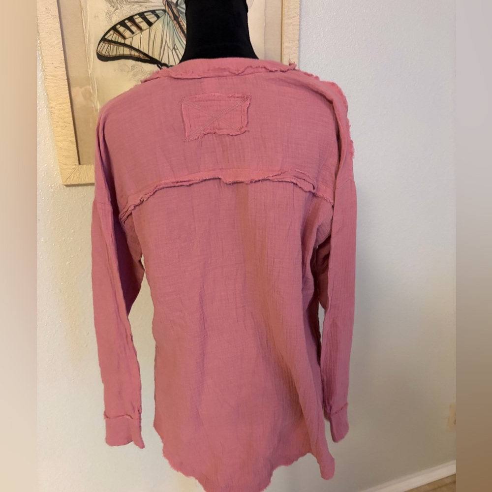 Zenana Outfitters Pink Button-Down Pocket Blouse - Picture 3 of 5